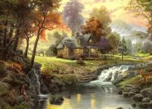 1920x1200 px animals architecture artistic autumn Deer Fall houses kinkade landscapes mountains natu Art HD Wallpaper