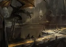 2560x1440 px a art cave Dark dragon Dragons fantasy Lava skull skulls Art HD Wallpaper