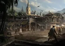 3500x1859 px action adventure Assassins black Creed fantasy Fighting Flag pirate Stealth Art HD Wallpaper