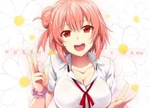 1980x1400 px Akino Breasts cleavage Come eyes flowers hair love Machigatteiru no ore Pink red seifuk Art HD Wallpaper