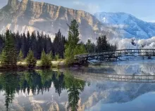 1920x1200 px architecture bridges forest lakes landscapes mountains reflection rivers snow Trees wat Art HD Wallpaper