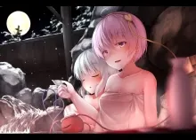 1637x1157 px blush Breasts cleavage drink eyes Girls hair headband Moon night Onsen Pink Sake Short  Art HD Wallpaper