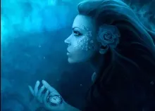 1920x1200 px artwork blue Clocks faces fantasy fiction flowers watches women Art HD Wallpaper