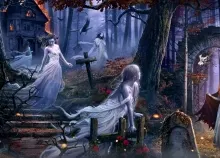 2560x1440 px art artwork creepy Dark fantasy Ghost Gothic halloween horror spooky Art HD Wallpaper