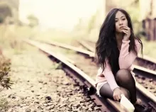 2560x1600 px Asian babes brunettes face females Girls model mood Oriental railroad reflection sexy T Art HD Wallpaper