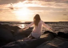 1920x1200 px blondes clouds females Girls models mood ocean sea sky sunset women Art HD Wallpaper