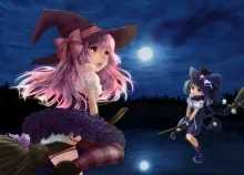 1610x1037 px animal cat clouds eyes hair Moon night original Pink red Risesakai sky stars water witc Art HD Wallpaper