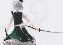 4000x2250 px anime back background Band dress games Ghosts Girls Green hair Katana Konpaku Myon o sa Art HD Wallpaper