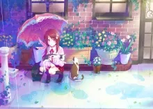 1464x1000 px animal Brown cat eyes flowers hair kneehighs original Purple rain seifuku tomatohouse u Art HD Wallpaper