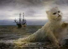 1920x1080 px animals art artwork cats creative digital fantasy ocean painting Photoshop sea waves Art HD Wallpaper