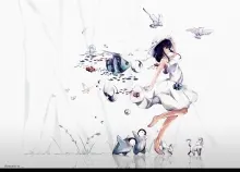 1920x1355 px animal Barefoot bird butterfly cat dress fish hat original Oyeung Art HD Wallpaper