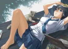 1440x900 px animal Barefoot black blue cat computer eyes Glasses hair headphones Skirt taka Tan Tie Art HD Wallpaper
